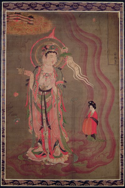 Bodhisattwa prowadzący damę do Czystej Krainy, ok. 851-900 (atrament i kolory na jedwabiu) autorstwa Tang Dynasty Chinese School