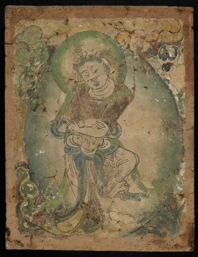 Tańcząca figura, Kizil, prowincja Xinjiang, 600-800 (pigment na stiuku) autorstwa Tang Dynasty Chinese School