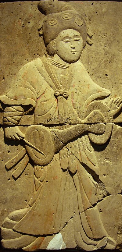 Stela przedstawiająca muzyka (terakota) autorstwa Tang Dynasty Chinese School