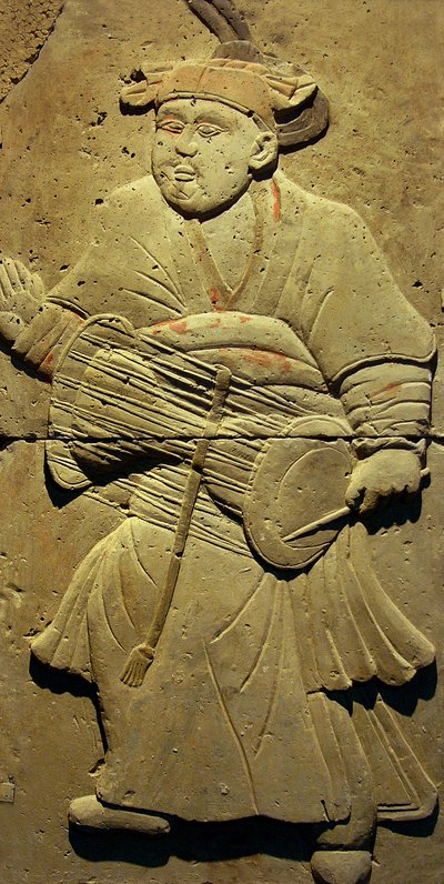 Stela przedstawiająca muzyka (terakota) autorstwa Tang Dynasty Chinese School