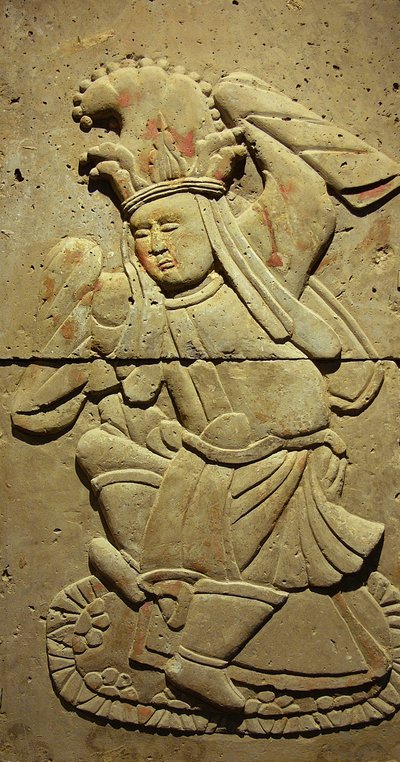 Stela przedstawiająca muzyka (terakota) autorstwa Tang Dynasty Chinese School