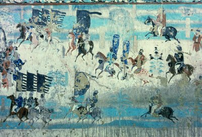 Zhang Yichao, gubernator zachodniego Gansu na wycieczce do walki z Tybetańczykami, dynastia Tang, 850-907 (malowidło ścienne) autorstwa Tang Dynasty Chinese School