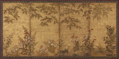 Mimoza, maki i inne letnie kwiaty, okres Edo, 1630-1670. autorstwa Tawaraya Sosetsu