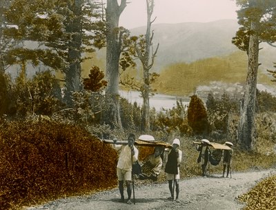 Japońska dziewczynka w Kago, region Hakone, około 1900-1915 (zdjęcie) autorstwa Teijiro Takagi