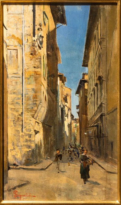 Częściowy widok ulicy w historycznym centrum Florencji, c.1880 (olej na panelu) autorstwa Telemaco Signorini
