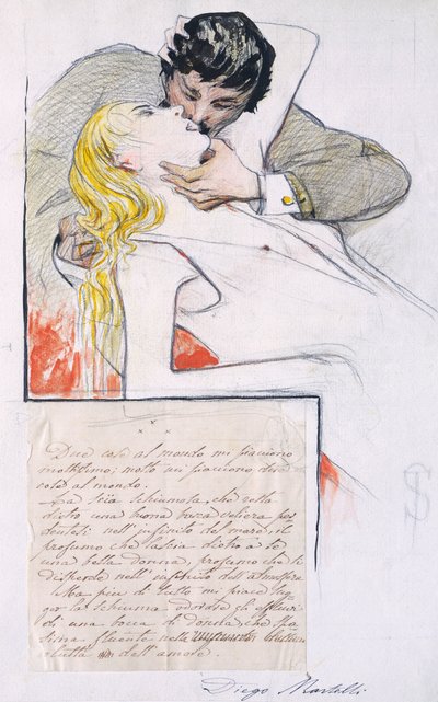 Pocałunek Telemaco Signorini (1835-1901) (rysunek) autorstwa Telemaco Signorini