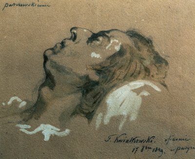 Polski kompozytor i pianista Fryderyk Chopin (1810-1840) na łożu śmierci, szkic Teofila Kwiatkowskiego (1809-1891) autorstwa Teofil Kwiatkowski