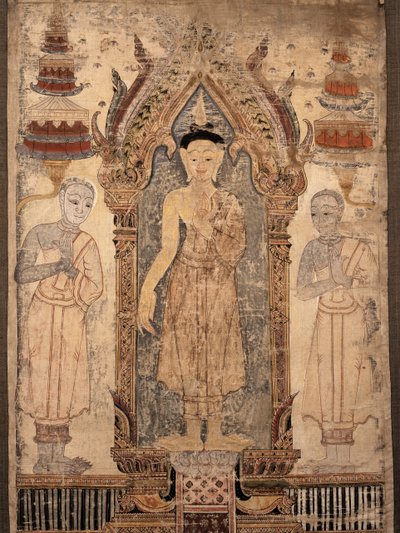 Sztandar przedstawiający Buddę z uczniami, początek XIX w. (płótno malowane) autorstwa Thai School