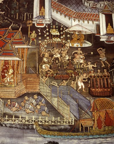 Odlewanie wizerunków Buddy w epoce Sukhothai (malarstwo ścienne) autorstwa Thai School
