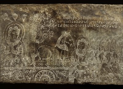 Grawerowany kamienny panel przedstawiający opowieść Bhojajania Jataka, z Wat Si Chum, Sukhothai, XIV-XV w. autorstwa Thai School