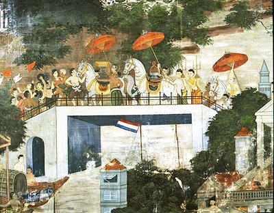 Mnich zabrany do klasztoru po konsekracji (fresk) autorstwa Thai School