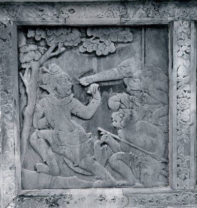 Jedna z serii płaskorzeźb przedstawiających Ramakien (Ramayana) autorstwa Thai School