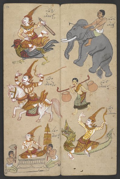 Lub 16455 f.10r, Zwierzęta z Zodiaku, z Phrommachat (pergamin) autorstwa Thai School
