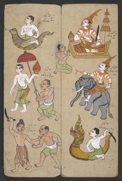 Lub 16455 f.2r, Zwierzęta z Zodiaku, z Phrommachat (pergamin) autorstwa Thai School