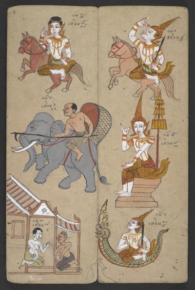 Lub 16455 f.4r, Zwierzęta z Zodiaku, z Phrommachat (pergamin) autorstwa Thai School