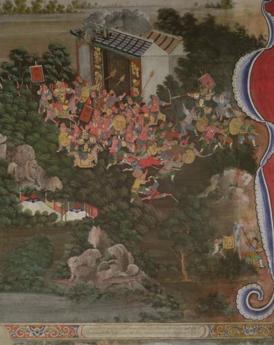 Scena z chińskimi wpływami, Sala Geng, Wat Bowonniwet Vihara, Bangkok autorstwa Thai School
