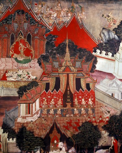 Sceny z życia Buddy, połowa XIX wieku (malarstwo ścienne) autorstwa Thai School