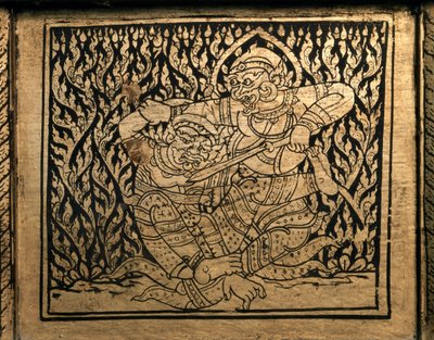 THAI ART: Epizod z "Ramajany". Szafka na książki, Bangkok Style. autorstwa Thai School