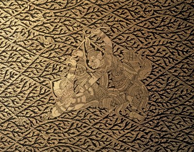 THAI ART: Epizod z "Ramajany" z dekoracją Kra Nak. Etui na książki, Bangkok St... autorstwa Thai School