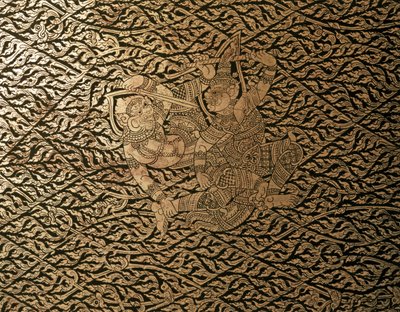 THAI ART: Epizod z "Ramajany" z dekoracją Kra Nak. Etui na książki, Bangkok St... autorstwa Thai School