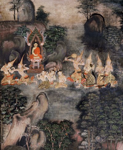 Kuszenie Buddy (malarstwo ścienne) autorstwa Thai School
