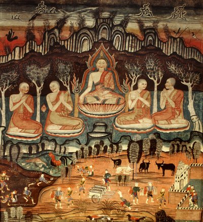 Pierwsze kazanie i Khattana Kuman Jataka, 1867 autorstwa Thai School