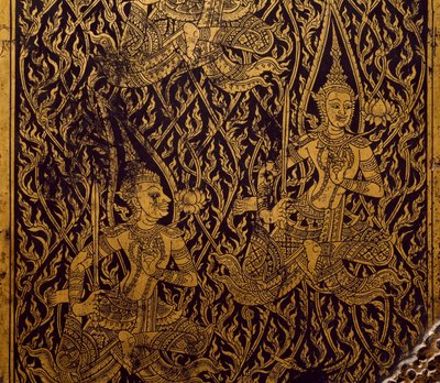 Szafa na sutrę, rzeźbione i lakierowane drewno, Bangkok, Tajlandia, Detal, Tajska Cywilizacja, początek XIX wieku autorstwa Thai School
