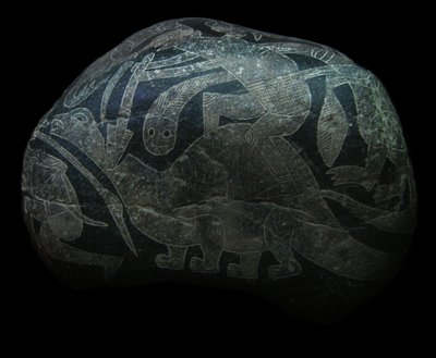 Kamień ica. Człowiek zabijający dinozaura. autorstwa The Ica stones.