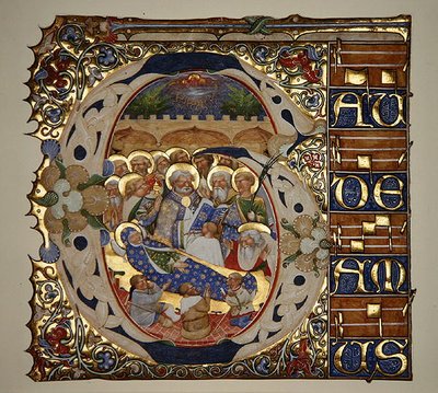 Marlay Cutting IT.18 Zaśnięcie Dziewicy, z graduału Santa Mattia w Murano, Wenecja, ok. 1450 (złoty liść i tempera na pergaminie) autorstwa The Master of the Murano Gradual