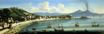 Neapol, ze wzgórz Posillipo z Wezuwiuszem w oddali, 1740 r. autorstwa The Metropolitan Master