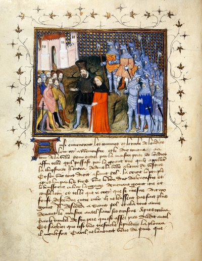 (Całe folio) Król Ryszard II, prowadzony do niewoli przez Henryka Bolingbroke