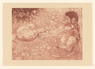 Małpa biorąca wyciągniętą rękę autorstwa Theo van Hoytema (signed by artist)