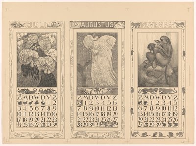 Kalendarze na lipiec, sierpień i listopad 1910 autorstwa Theo van Hoytema