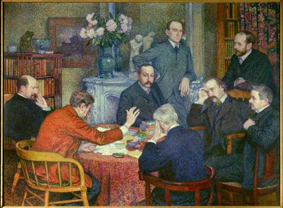 La Lecture (1903), wystawiony wokół Emile Verhaeren (1855-1916), belgijskiego poety socjalistycznego, malarza Crossa, pisarzy Maurice