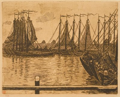 Volendam (Niderlandy), łodzie na redzie autorstwa Théo van Rysselberghe