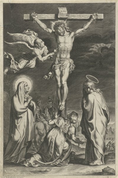 Chrystus na krzyżu Sceny ze Starego i Nowego Testamentu (tytuł serii) Breviarium romanum (tytuł serii) autorstwa Theodoor Galle (possibly)