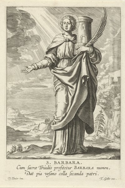 Św. Barbara Św. Barbara (tytuł na obiekcie) Kobiecy heiligen (tytuł serii) Mirror Illuminated Virgin (tytuł serii) autorstwa Theodoor Galle