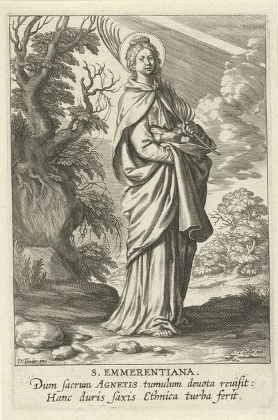 Heilige Emerentiana van Rome St. Emmerantiana (tytuł na obiekcie) Kobiecy heiligen (tytuł serii) Mirror Illuminated Virgin (tytuł serii) autorstwa Theodoor Galle