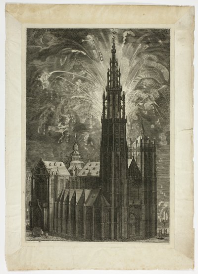 Fajerwerk wokół katedry w Antwerpii, tablica 41 z Casperius Gevartius, Pompa Entroitus Honori Serenissimi Książę Ferdynand autorstwa Theodoor van Thulden