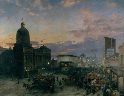 Washington Street, Indianapolis o zmierzchu autorstwa Theodor Groll