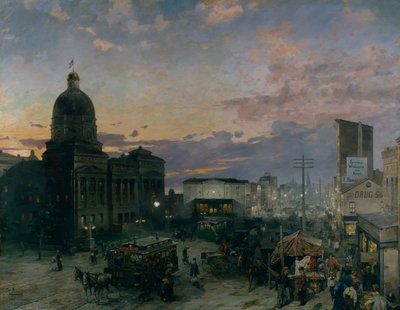 Washington Street, Indianapolis o zmierzchu, 1892-1895 autorstwa Theodor Groll