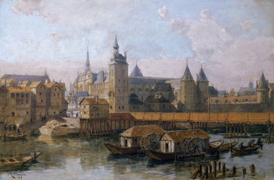 Ile de la Cite i Palais de Justice (dawniej Palais Royal) w XVI wieku, 1917 autorstwa Theodor Josef Hubert Hoffbauer