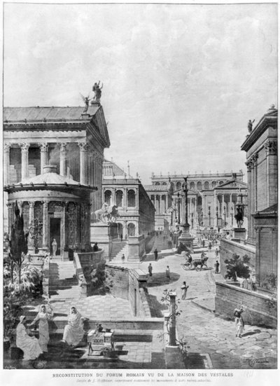 Forum Romanum Starożytności, 1914 (rycina bw) autorstwa Theodor Josef Hubert Hoffbauer