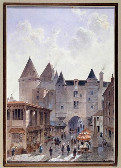 Widok na Grand Chatelet z Rue Saint Denis w Paryżu Akwarela autorstwa Theodora Josepha autorstwa Theodor Josef Hubert Hoffbauer
