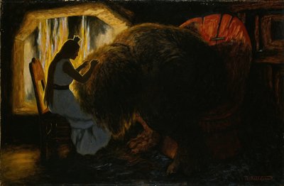 Księżniczka zbierająca wszy od trolla autorstwa Theodor Kittelsen