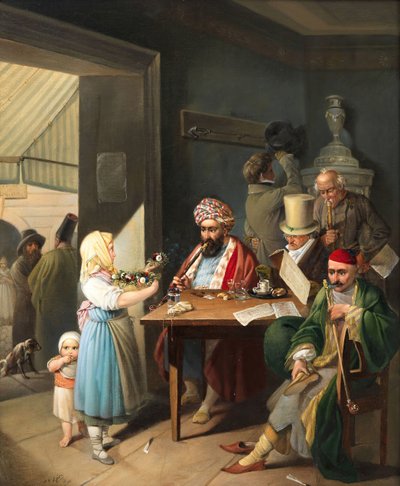 Grecy i Turcy w wiedeńskiej kawiarni, 1824. autorstwa Theodor Leopold Weller