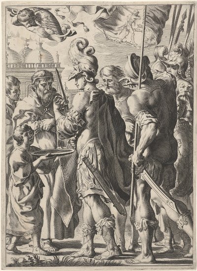 Aleksander Wielki przecinający węzeł gordyjski, XVII w. autorstwa Theodor Matham