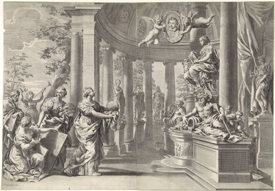 Alegoryczne przedstawienie: świątynia mądrości (Sapienta) autorstwa Theodor Matham