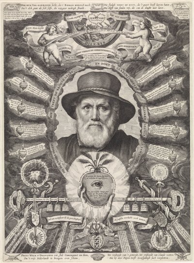Portret Dircka Volckertsza. Jeleń w alegorycznej oprawie autorstwa Theodor Matham