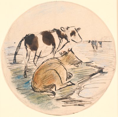 Cielęta na Saltholm (szkic do naczynia ceramicznego) autorstwa Theodor Philipsen